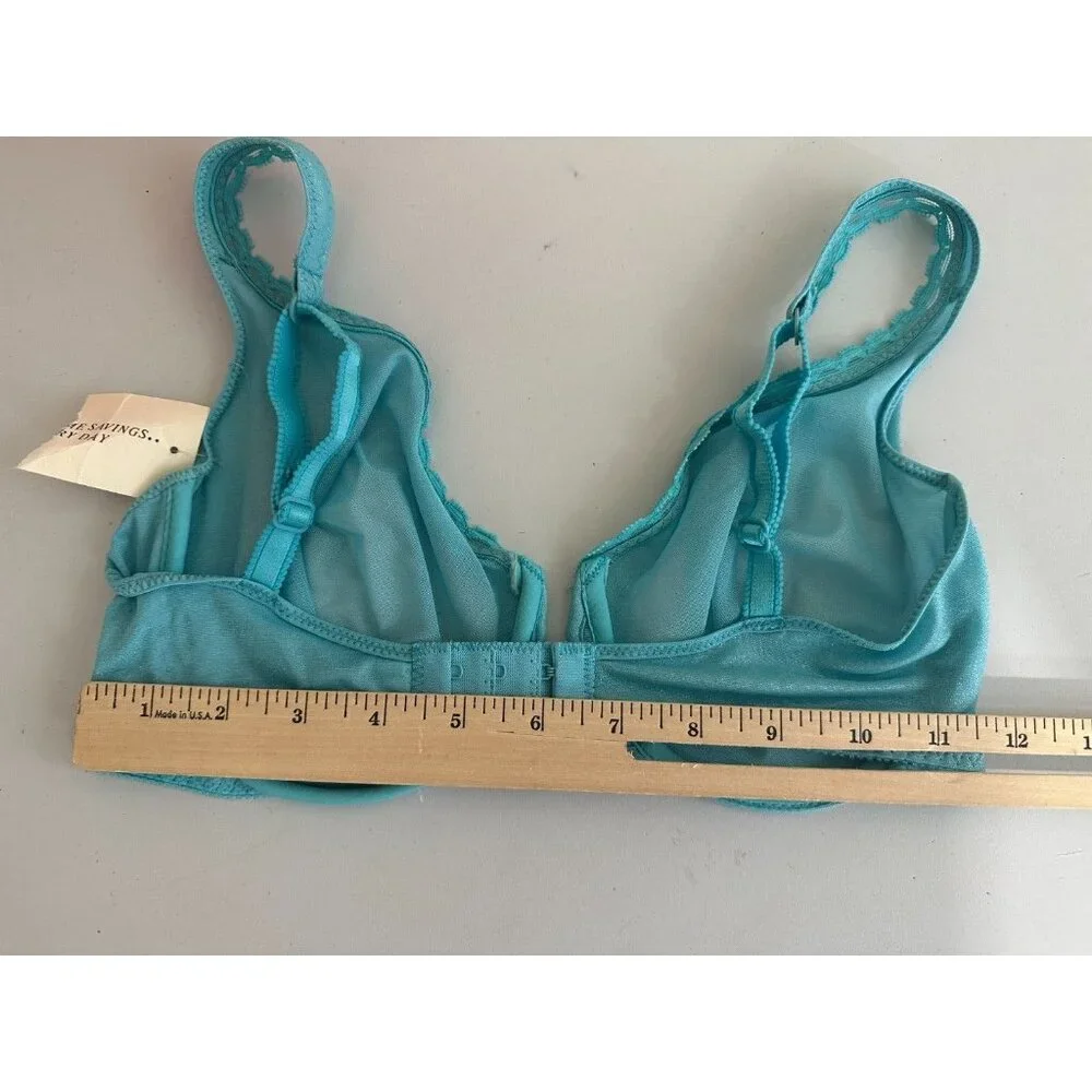 New Vintage Warners 34D Womens Bra Blue Sheer‎ 1516 Adjustable Underwire